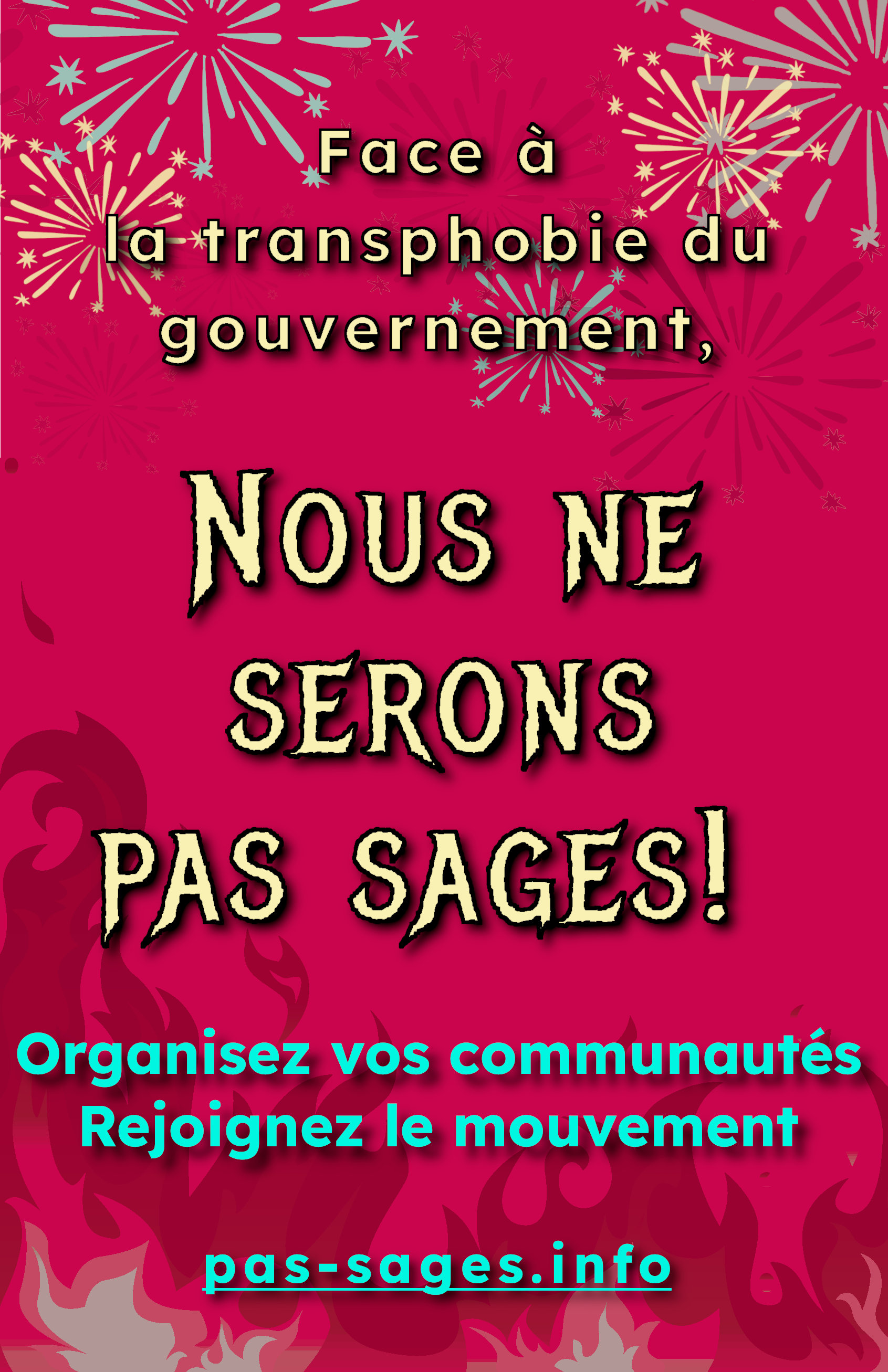 Face à la transphobie du gouvernement, nous ne serons pas sages! Organisez vos communautés, rejoignez le mouvement. pas-sages.info